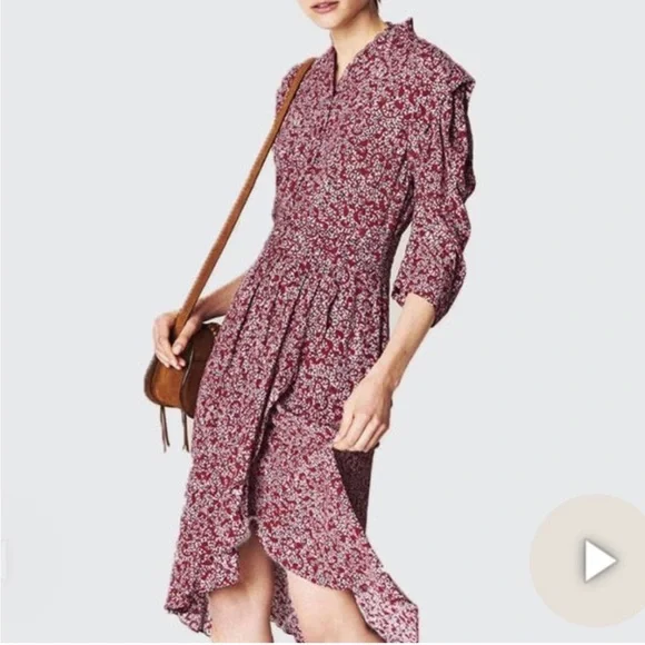 BA&SH Chelsea Wrap-effect Red Floral Print Crepe Dress 6 Like New - Picture 14 of 16